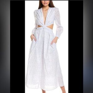 O.P.T Kimia White and Blue Long Sleeve Cutout Maxi Dress XL